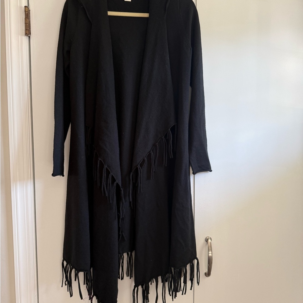 Kenar Black Fringe Open-Front Cardigan